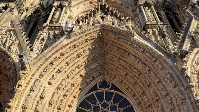 Reims Cathedral Notre-Dame de Reims. Reims, France, December 25, 2025. High quality 4k footage