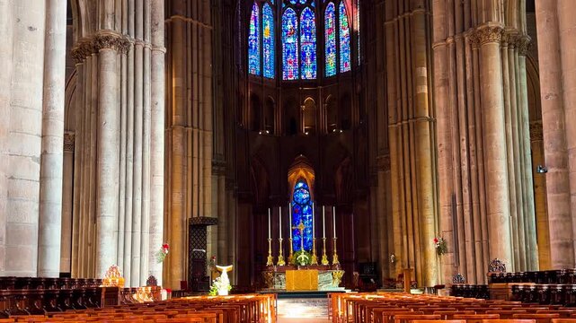 Reims Cathedral Notre-Dame de Reims. Reims, France, December 25, 2025. High quality 4k footage