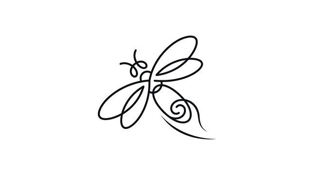 Minimalist one line art drawing of bee flying isolated on white background continuous outline