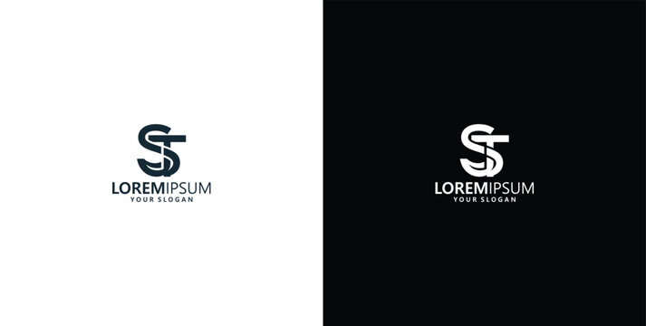 Minimalist modern letter ST logo design for corporate brand identity and professional business concept with black and white monochrome variations