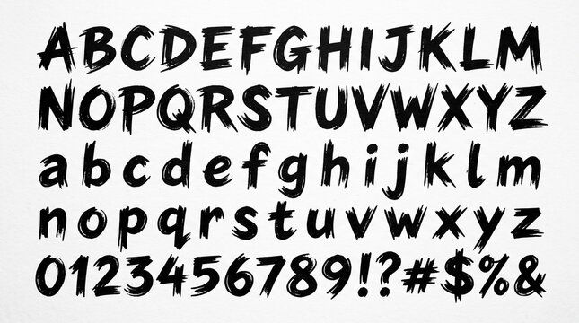 Artistic Hand Painted Brush Stroke Font Collection Featuring Complete Alphabet Numbers and Symbols
