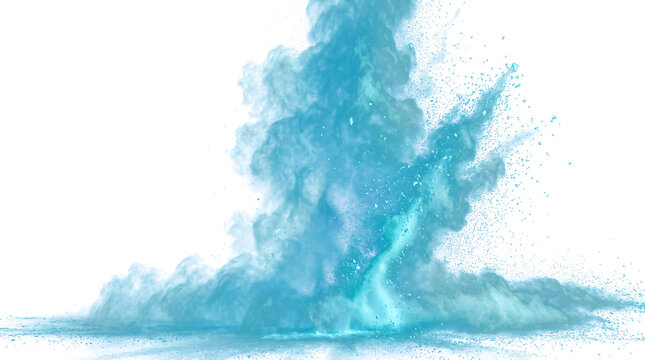 Blue powder explosion erupting from the ground with drifting particles and dust available in PNG, Transparent and Black Background Versions for effects