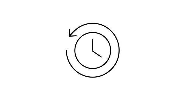 Counterclockwise circular arrow with clock face, hand-drawn vector icon symbolizing undo history restore and time reversal concept illustration - professional high detailed commercial stock imagery