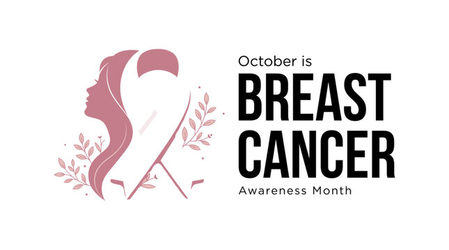 October is Breast Cancer Awareness Month design with pink ribbon and woman silhouette graphic illustration on white background for health campaign and medical event promotion