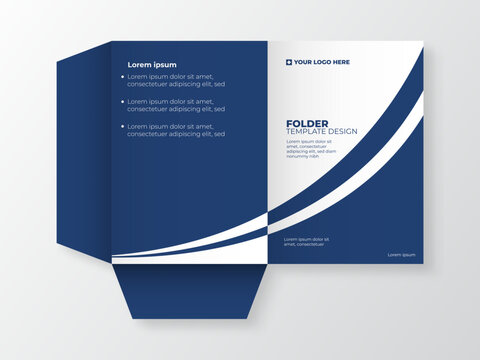 Modern Corporate Business Presentation Folder Template Design Vector Layout with Pocket and Blue Wave Cover
