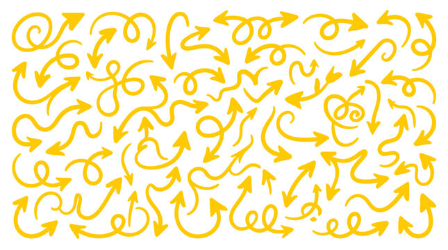 Hand Drawn Yellow Arrow Set Vector Illustration