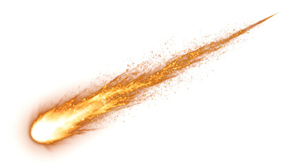 Blazing fireball comet with glowing golden trail streaking diagonally across white space for cinematic design with PNG, Transparent and Black Background Versions © Seven