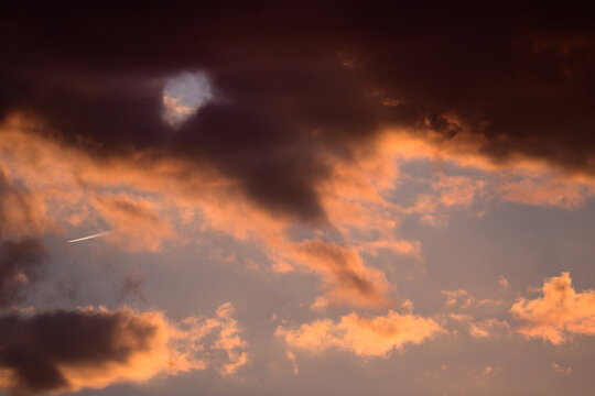 Late afternoon fiery sky and clouds