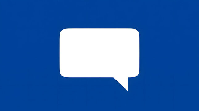 White speech bubble icon centered on a solid blue background