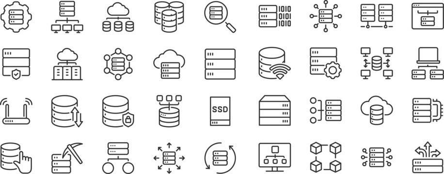 Server and data center icons for cloud computing and network infrastructure.