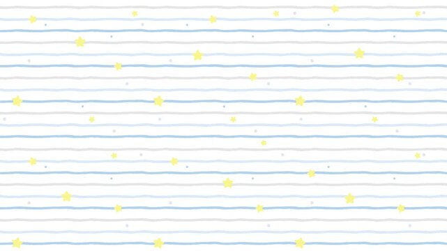 Cute Yellow Star on Blue and Grey Brushstroke Stripe Seamless Pattern Background, Looping Motion Graphic Video