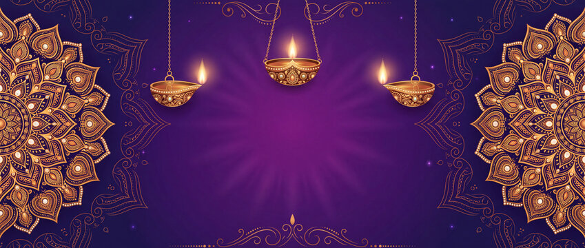 Diwali diya and mandala pattern banner