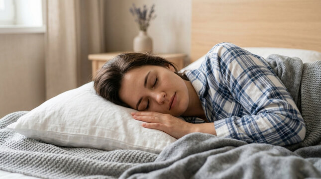 Young Woman Sleeping Peacefully on Comfortable Bed in Cozy Bedroom