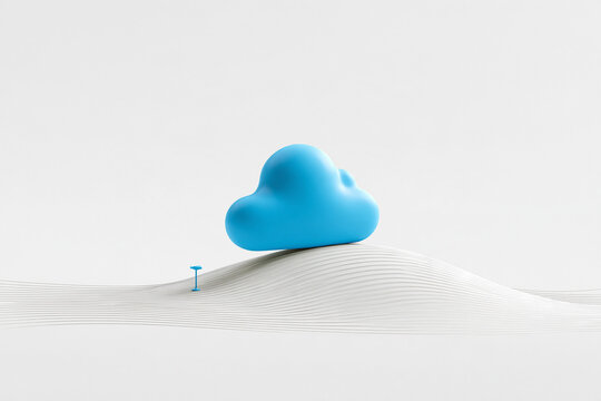 minimal cloud computing background with blue cloud icon and delicate network lines, copy space, 3D render