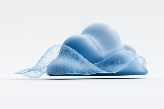 minimal cloud computing background with blue cloud icon and delicate network lines, copy space, 3D render