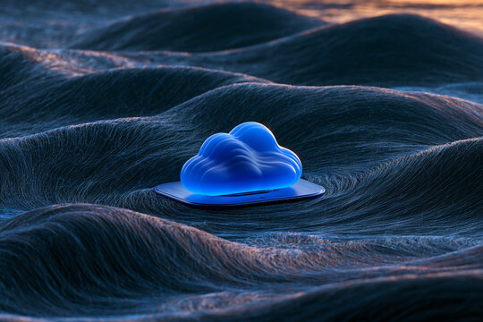 minimal cloud computing background with blue cloud icon and delicate network lines, copy space, 3D render