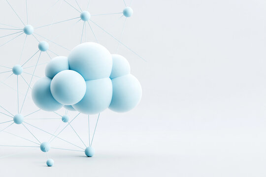minimal cloud computing background with blue cloud icon and delicate network lines, copy space, 3D render