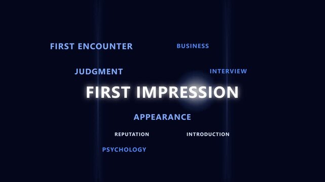 First impression kinetic typography word cloud with business concepts