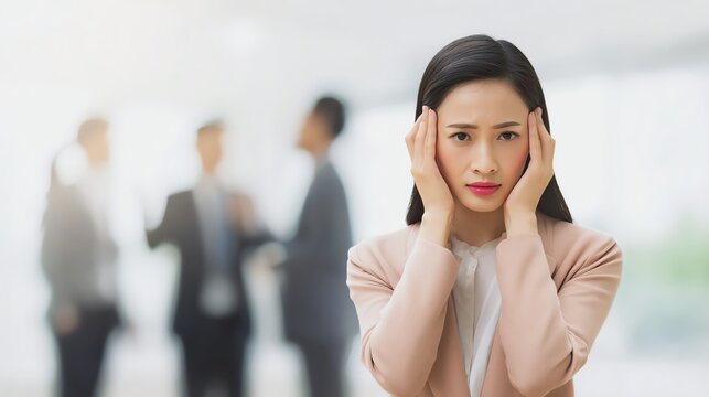 Stressed woman coping with workplace anxiety.