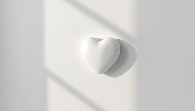 White heart shape object on a neutral surface with soft natural light shadows