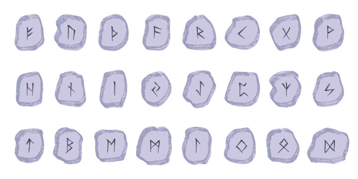 Set of hand drawn viking runes Rune stones with ancient norse alphabet characters engraved on them Scandinavian futhark germanic celtic Single element for design, print, web, decor