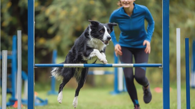 Dog agility training with enthusiastic handler.