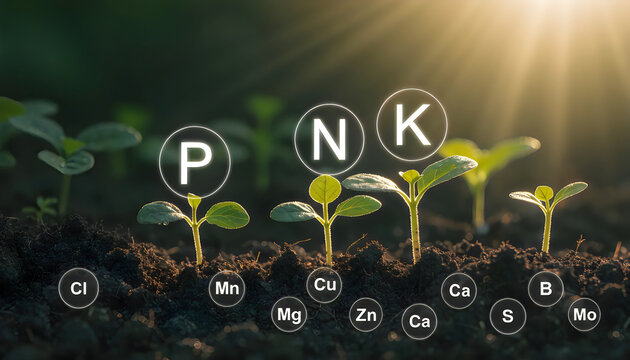 Plant growth nutrients illustration with soil background