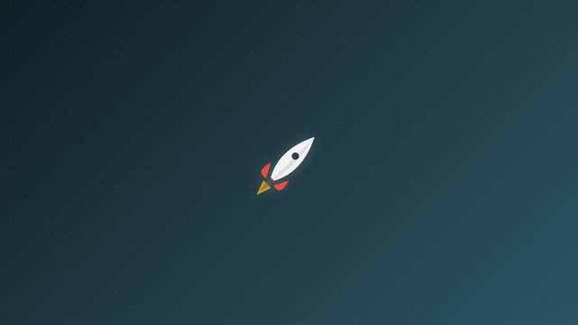 Stylized 2d rocket ships flying through galaxy space background