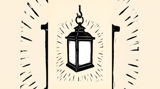 Classic hanging lantern with glowing light effect for decorative lighting and design concept.