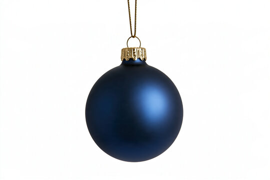 A deep blue, matte Christmas ornament hangs suspended by a gold string, ready to adorn a festive tree and bring holiday cheer.