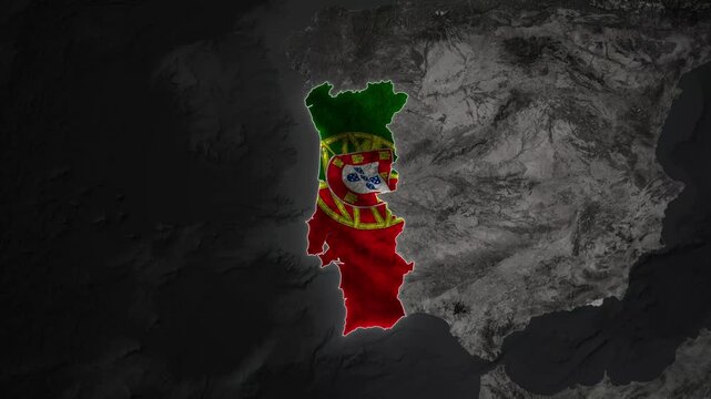 Portugal Country Map Zoom In Flag Animation