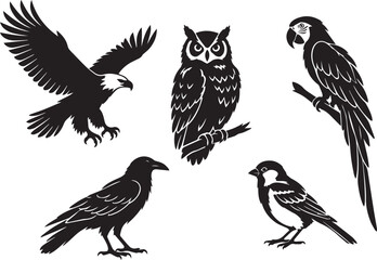 Obraz premium Birds black silhouette vector set isolated on white background