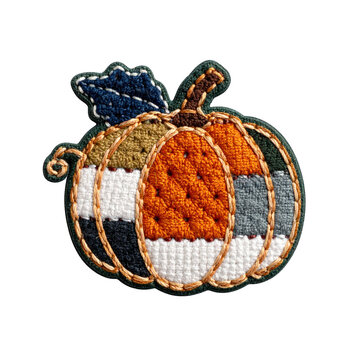 Embroidered Pumpkin Patch Ornament Isolated on White Background