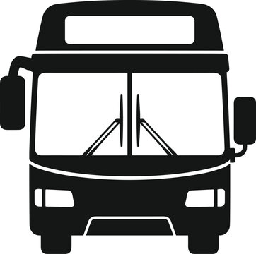Public transport bus front view icon for urban commuter transit service and travel logistics black vector illustration