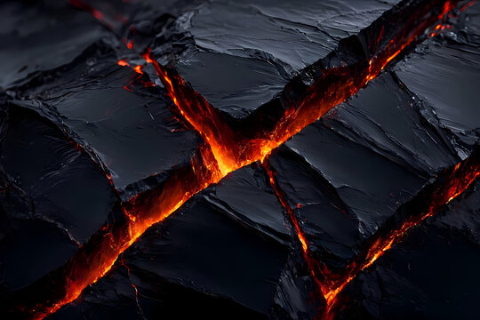 Dark volcanic obsidian background with glowing molten lava crack lines for high contrast gaming banner