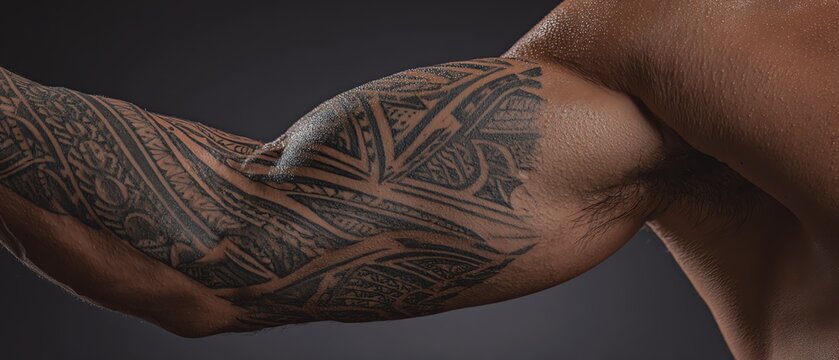 Close-up of an intricate tattoo on an arm.