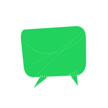 Green speech bubble icon with a simple stitched embroidery texture