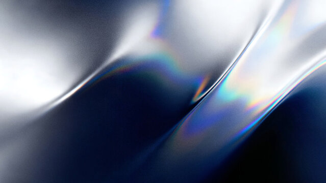 Abstract grainy frosted background with fluid navy and silver metallic chrome waves creating a premium modern presentation backdrop and copy space.