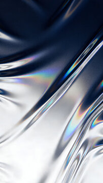 Abstract grainy frosted background with vertical fluid navy and silver metallic chrome waves tailored for mobile app wallpaper and digital stories.