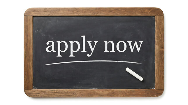 Chalkboard sign with apply now text