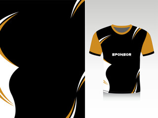 Minimalist black sport t-shirt design template with sleek gold and white abstract wave accent © MdRezabul