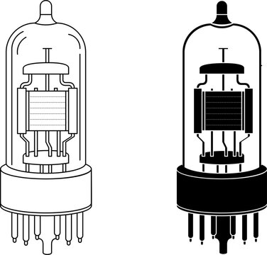 Vacuum tube set vector line icon. Retro electronic component illustration