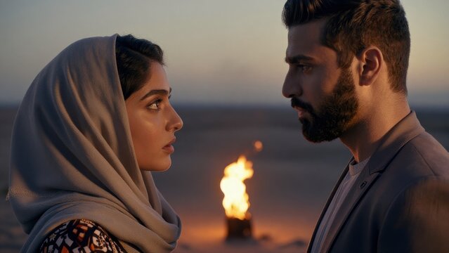 Intense Desert Standoff Between Two People During Golden Hour