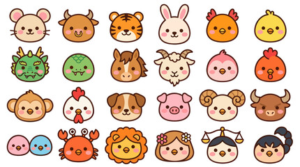 Fototapeta premium Cute animal faces collection