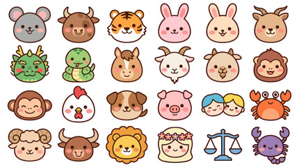 Obraz premium Cute animal faces collection