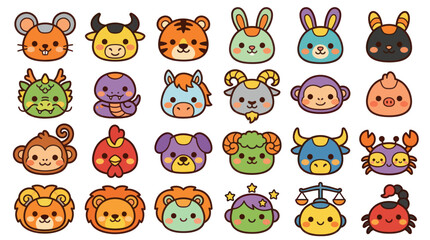 Fototapeta premium Cute animal faces collection