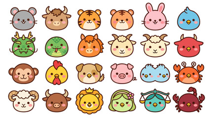 Fototapeta premium Cute animal faces collection