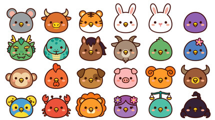 Obraz premium Cute animal faces collection
