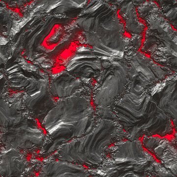 Dark Volcanic Rock Texture with Glowing Red Magma Cracks