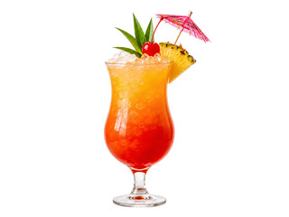 Obraz premium Tropical hurricane cocktail with pineapple, cherry, and solated on transparent background
